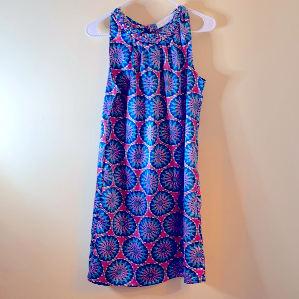 Tracy Negoshian silky dress + braided neckline!